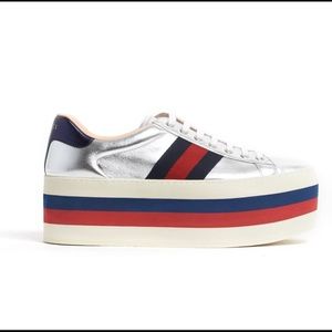 Gucci Leather Low Top Platform Sneaker Silver